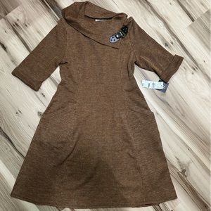 NWT Robbie Bee Signature Cowl Neck Pocketed 3/4 Sleeve Knit Dress Size Medium